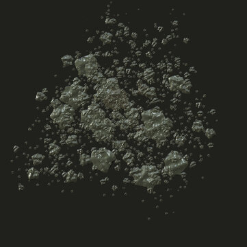 懸浮的灰綠色碎石顆粒