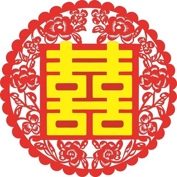 中式傳統(tǒng)雙喜剪紙窗花