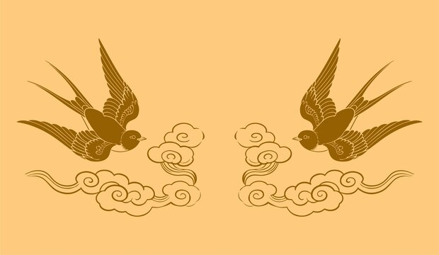 中式雙燕祥云圖案