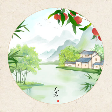 大暑節(jié)氣風(fēng)景中式田園夏日風(fēng)光圖景