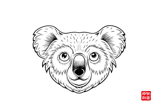 黑白考拉頭部簡筆插畫