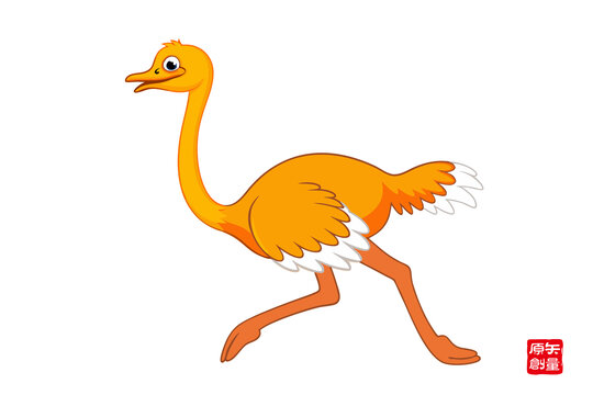 卡通形象奔跑的橙色鴕鳥