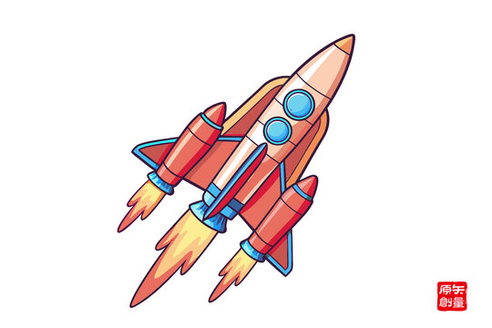 卡通風(fēng)格升空火箭插畫(huà)