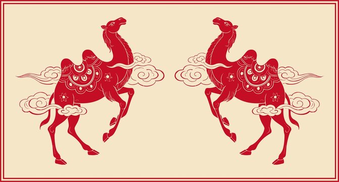 駱駝駝祥云吉祥圖案