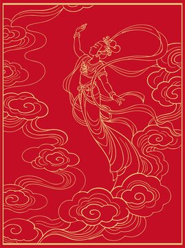 中式飛天仙女祥云圖案