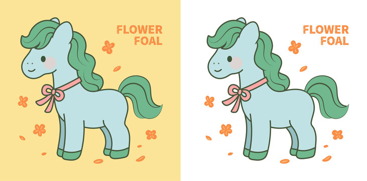 可愛花朵小馬插畫素材