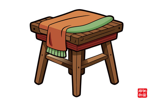 卡通風(fēng)格帶布木凳插畫(huà)