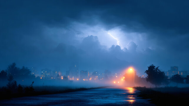 雨夜城市迷霧