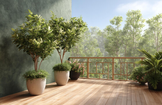 陽臺(tái)綠植與木質(zhì)地板