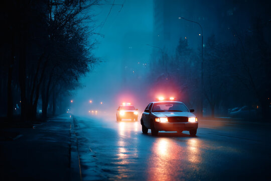 雨夜警車巡邏