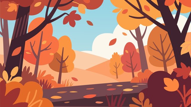 秋日森林唯美插畫風(fēng)景