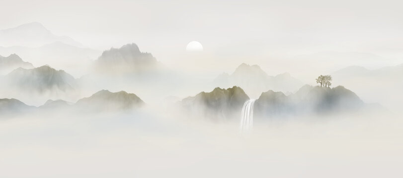 國畫山水背景墻