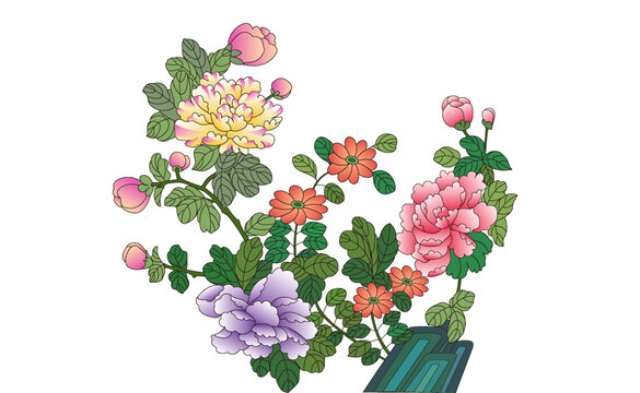 多彩花卉插畫盆栽圖