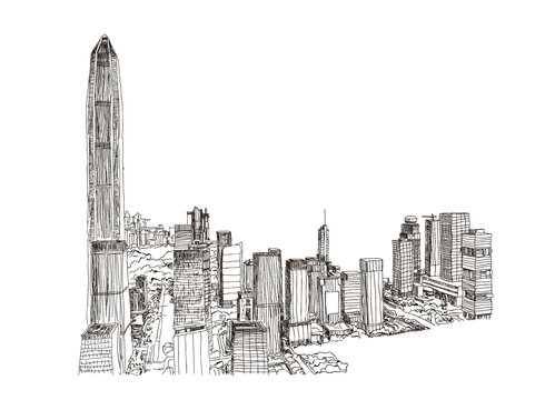 深圳手繪現(xiàn)代都市建筑景觀