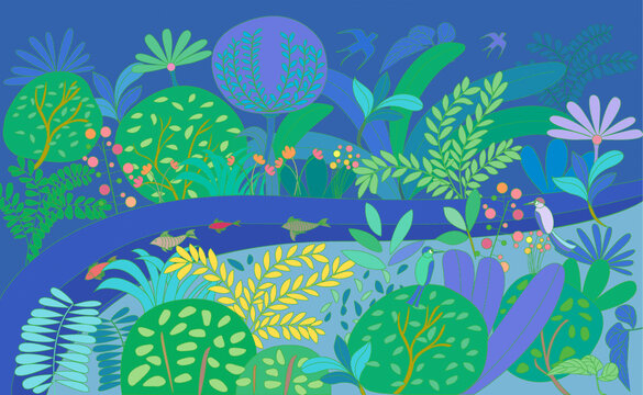 夢(mèng)幻的森林河流植物圖景