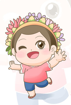 卡通可愛(ài)簪花圍女孩