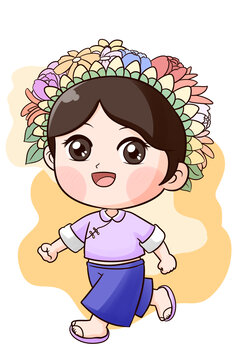卡通簪花圍可愛女孩