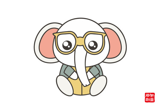 戴眼鏡的可愛(ài)卡通小象