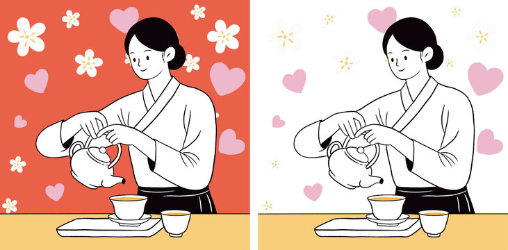女子優(yōu)雅沏茶插畫(huà)圖