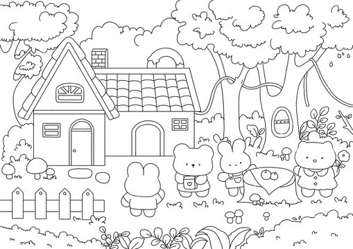 豐富場景插畫線稿