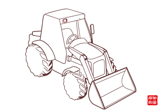 農(nóng)用裝載機(jī)線描矢量圖
