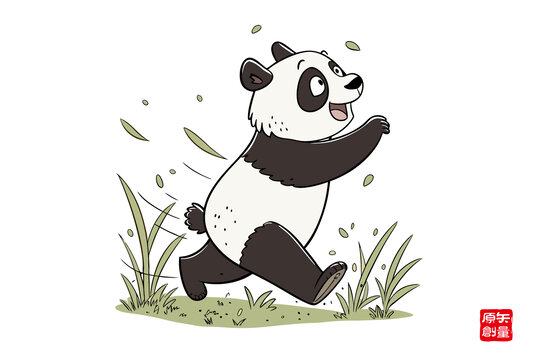 奔跑的可愛大熊貓插畫