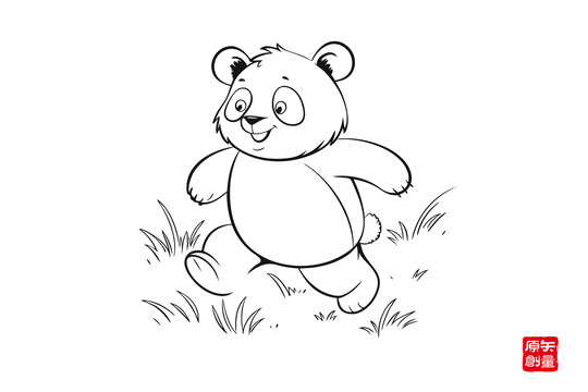 可愛奔跑小熊貓簡筆畫