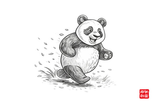 奔跑的可愛熊貓簡筆畫