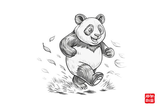 奔跑的可愛熊貓簡筆畫