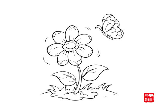 蝴蝶與花朵簡(jiǎn)筆畫素材