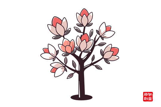 手繪簡(jiǎn)約風(fēng)玉蘭花樹(shù)插畫(huà)