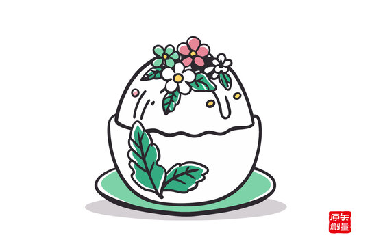 花朵裝飾的可愛(ài)蛋形插畫