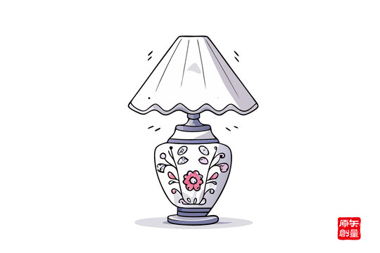 手繪花卉圖案臺燈插畫