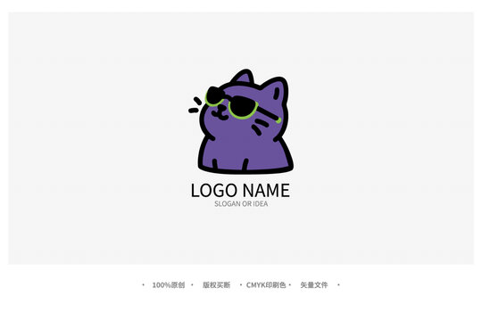 戴墨鏡的紫色卡通貓咪LOGO