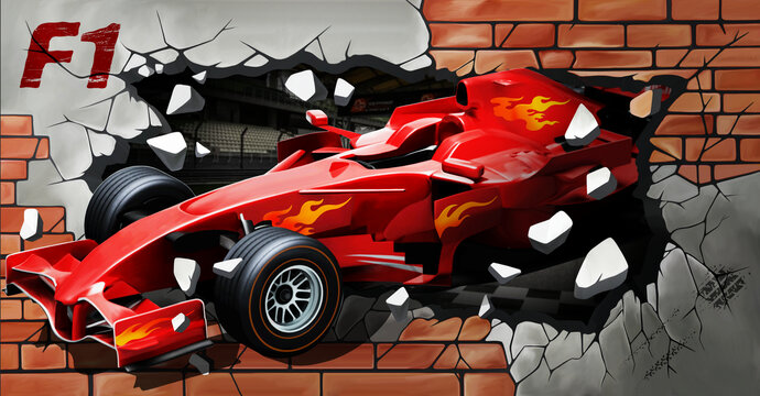 紅色F1賽車立體畫