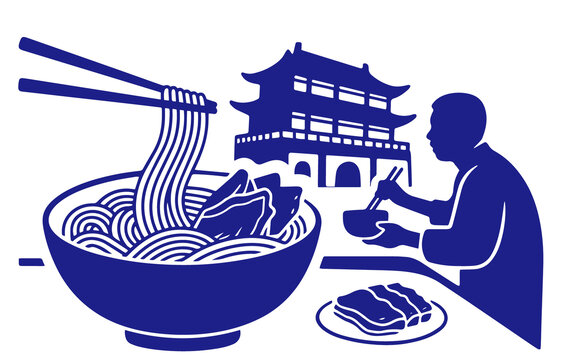 面館吃面場景墻貼
