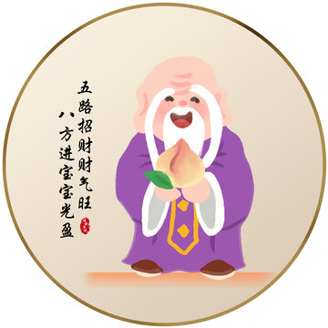新中式輕奢圓形財(cái)神到裝飾畫