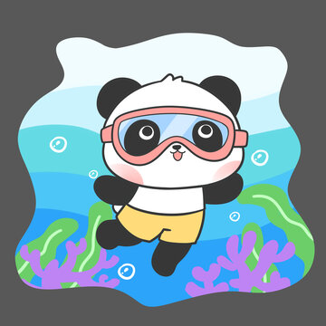戴護(hù)目鏡潛水的可愛熊貓