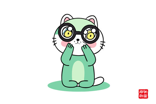 戴眼鏡的可愛(ài)綠貓咪