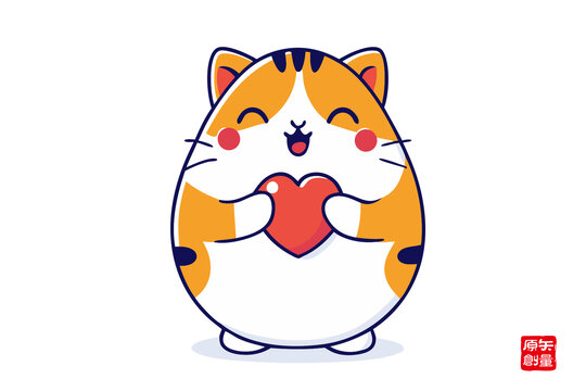 可愛貓咪捧愛心萌趣插畫
