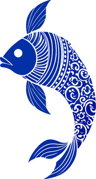 藍(lán)白中式花紋裝飾魚(yú)圖案