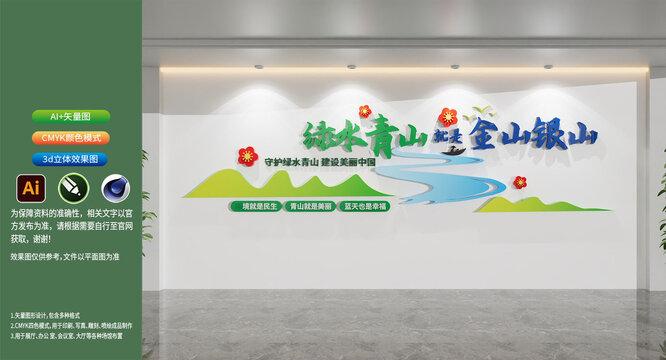 簡(jiǎn)約綠色低碳環(huán)保綠水青山標(biāo)語(yǔ)文化墻