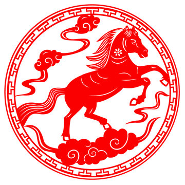 馬年剪紙矢量插畫