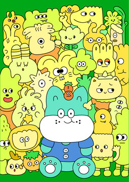 小怪獸涂鴉上色插畫