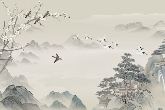 國畫山水背景圖