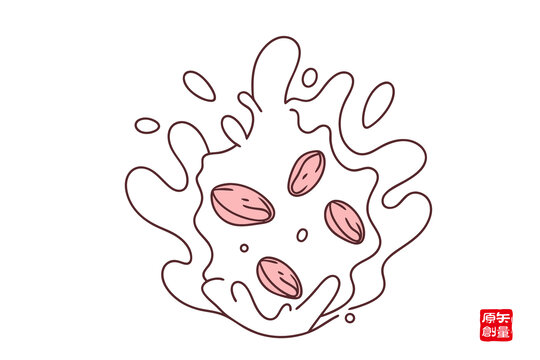 飛濺的粉色堅果插畫圖案