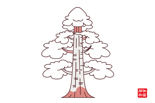 卡通風(fēng)格的高大樹(shù)木插畫(huà)