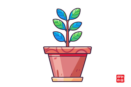 卡通風(fēng)格盆栽植物插畫