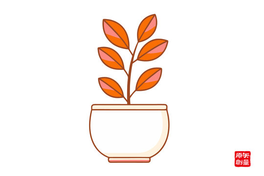 簡約風盆栽植物插畫