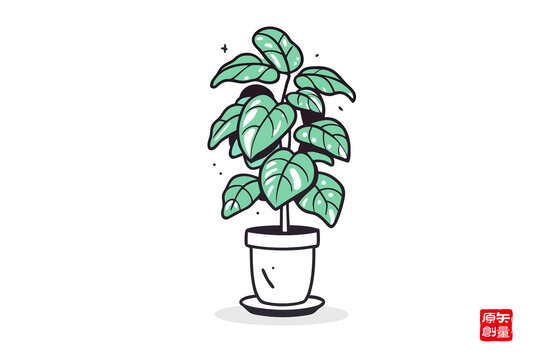 卡通盆栽綠植插畫